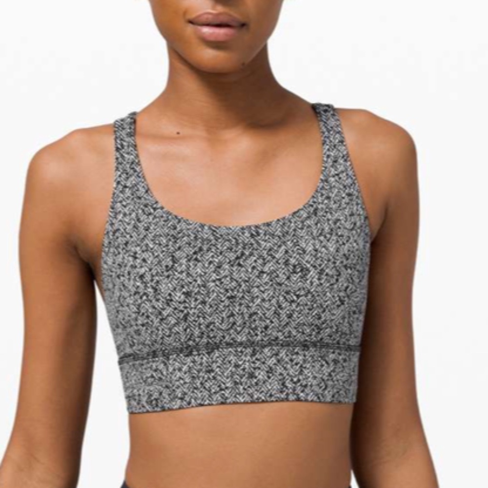 Lululemon Energy Bra Long Line Sz 8 in Scattered Herringbone Black White